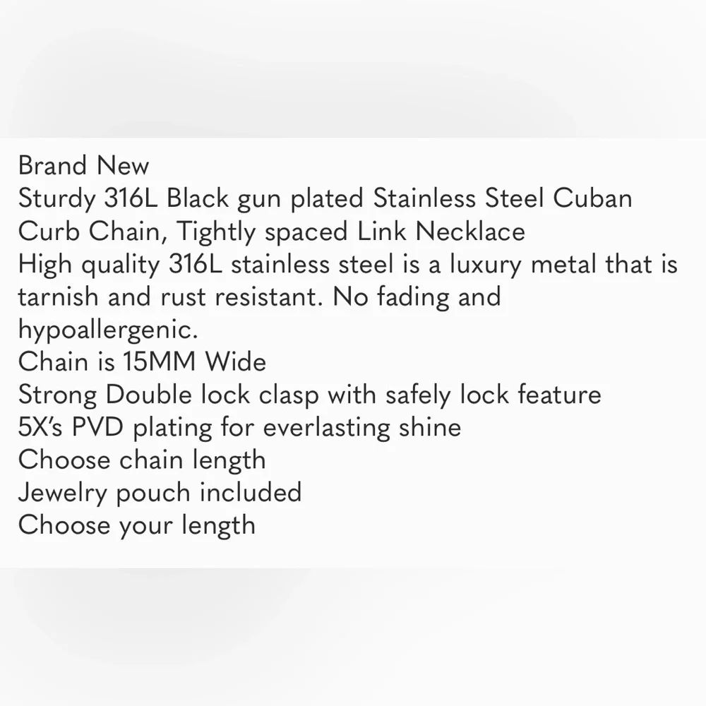 New Men’s 15MM Cuban/Curb Black Stainless Necklace *NEW*